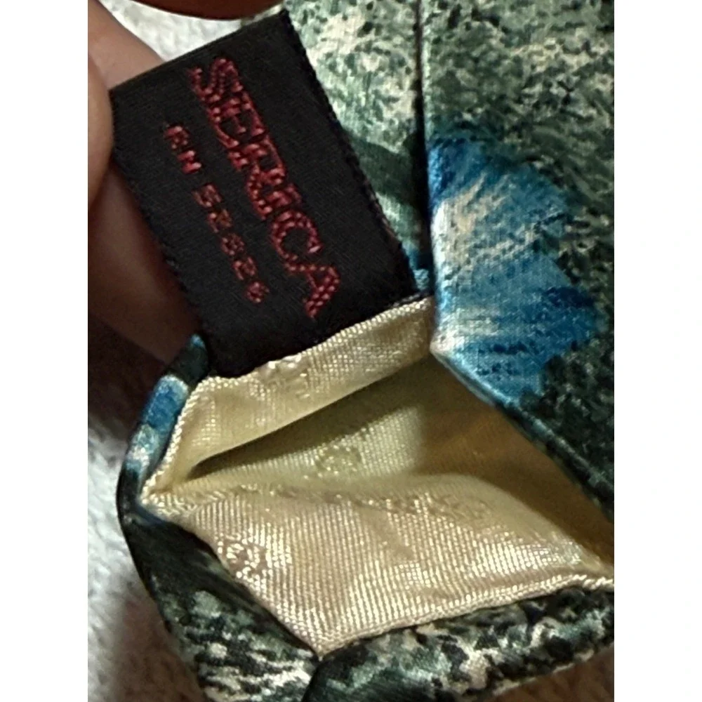 Serica Mens Silk Tie Blue Green Floral Botanical Made in Italy RN 52826